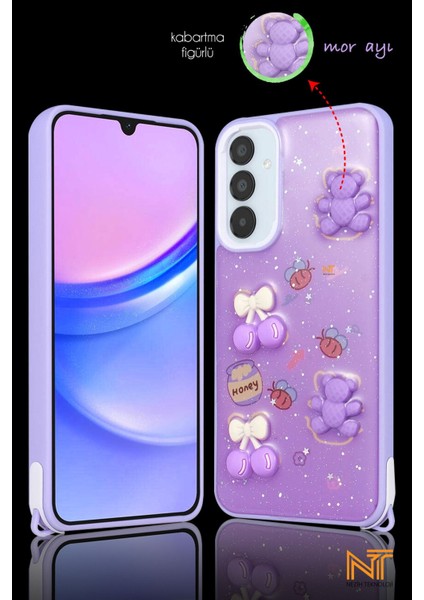 Samsung Galaxy A14 Uyumlu Kabartmalı Figürlü Trend Simli Şık Kapak Kılıf
