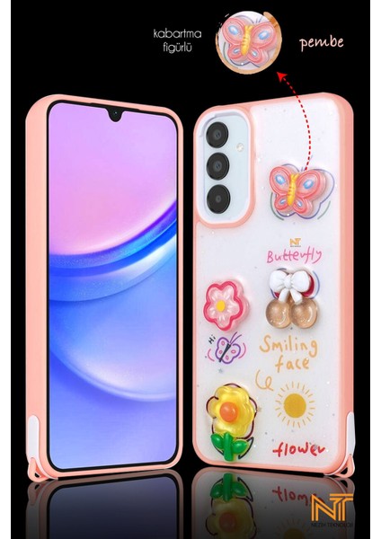 Samsung Galaxy A14 Uyumlu Kabartmalı Figürlü Trend Simli Şık Kapak Kılıf