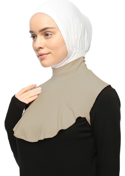 Düz Balıkçı Yaka Boğazlı Penye Tesettür Boyunluk - Koyu Krem modelleri