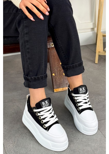 Frm 017 Yüksek Tabanlı Bağcıklı Keten Spor Ayakkabı