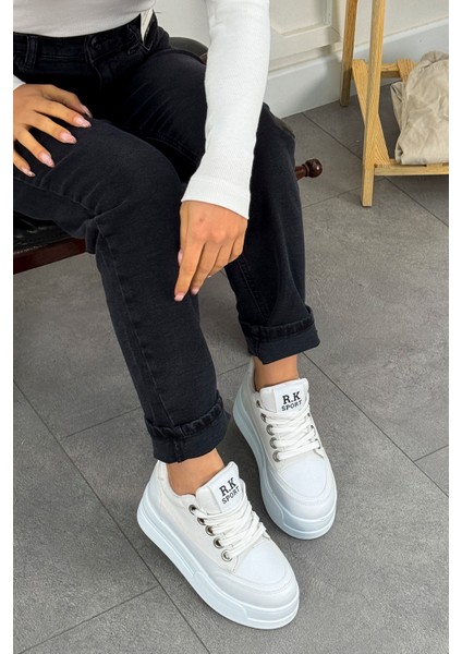 Frm 017 Yüksek Tabanlı Bağcıklı Keten Spor Ayakkabı