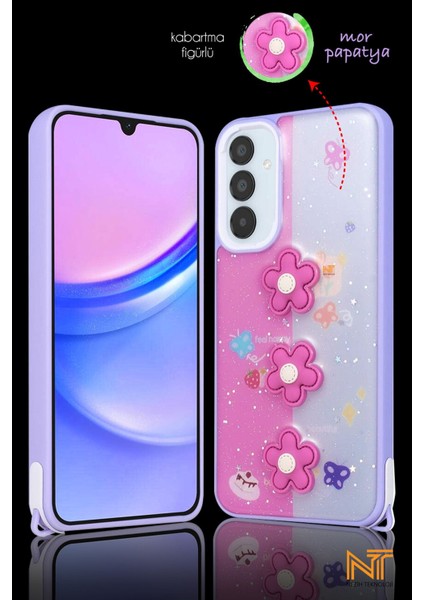 Samsung Galaxy A14 Uyumlu Kabartmalı Figürlü Trend Simli Şık Kapak Kılıf