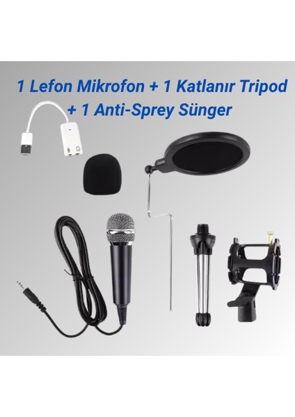 Karaoke Cep Telefonu Bilgisayar Uyumlu Tripodlu Kondenser Youtuber Kayıt Mikrofonu