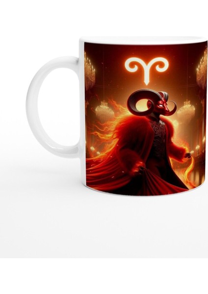 Koç Burcu Baskılı Kahve Kupası - Zodyak Maskeli Balo Vs4