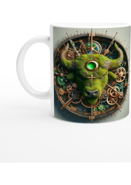 Boğa Burcu Baskılı Kahve Kupası - Zamanın Çarkları Astroloji Mekanizması Vs3