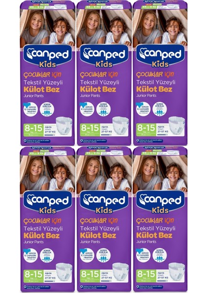 Kids Çoçuklar Için Külot Bez Tekstil Yüzeyli Yaş:8-15 (27-57KG) 48 Adet (6pk*8)