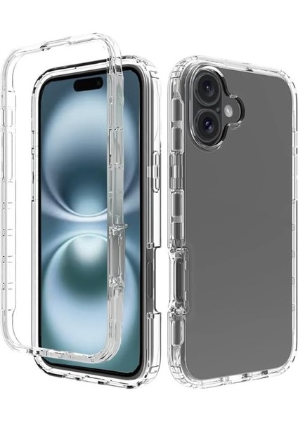 iPhone 16 Uyumlu Kılıf Ön Arka 360 Koruma Arka Sert Mika Ön Silikon Şeffaf