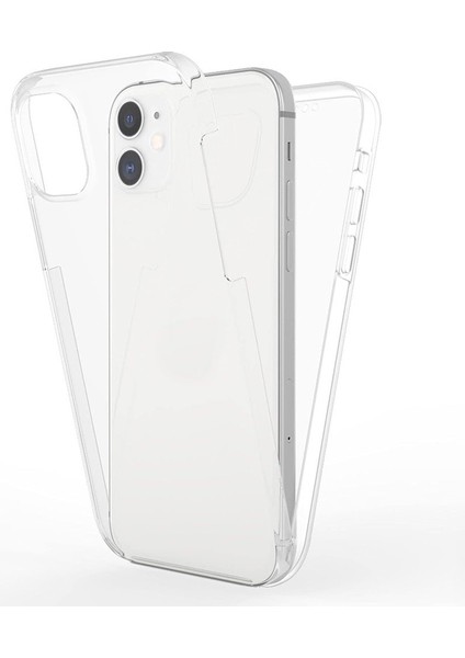 iPhone 12 Uyumlu Kılıf Ön Arka 360 Koruma Arka Sert Mika Ön Silikon Şeffaf