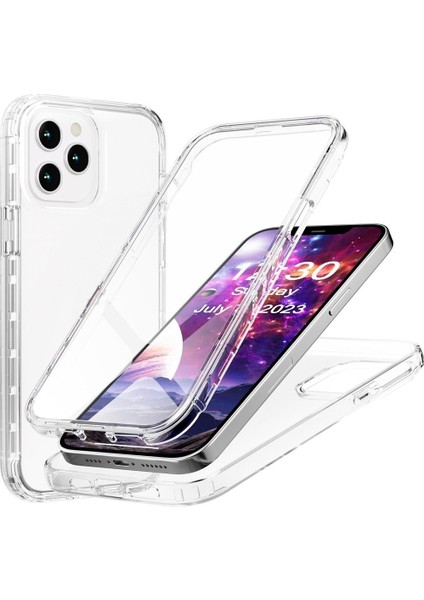 iPhone 12 Pro Uyumlu Kılıf Ön Arka 360 Koruma Arka Sert Mika Ön Silikon Şeffaf