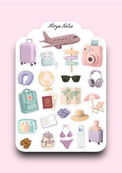 Seyahat Temalı Sticker - Etiket - Çıkartma Bullet Journal, Ajanda, Planner, Günlük Için Uygun Set