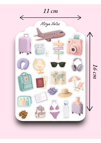 Seyahat Temalı Sticker - Etiket - Çıkartma Bullet Journal, Ajanda, Planner, Günlük Için Uygun Set fiyatları