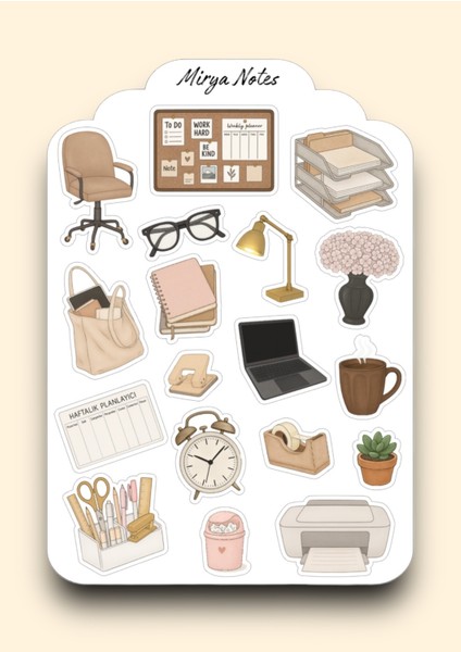 Ofis Temalı Sticker - Etiket - Çıkartma Bullet Journal, Ajanda, Planner, Günlük Için Uygun Set
