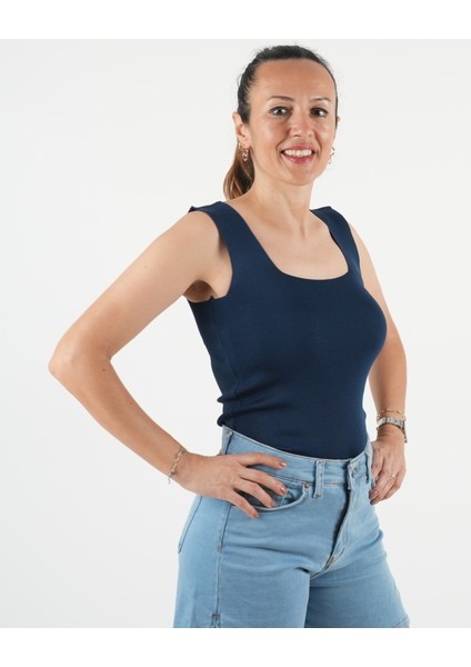 Body Merserize Tek Beden Esnek Likralı U Yaka Kolsuz Renkli