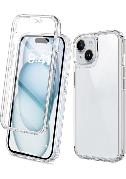 iPhone 15 Plus Uyumlu Kılıf Ön Arka 360 Koruma Arka Sert Mika Ön Silikon Şeffaf