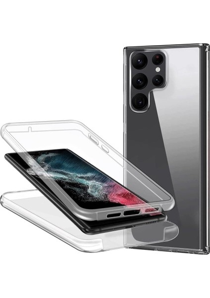 Samsung Galaxy S23 Ultra Uyumlu Kılıf Ön Arka 360 Koruma Arka Sert Mika Ön Silikon Şeffaf