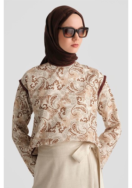 Desenli Bluz 25Y3744 Kahverengi fırsatları