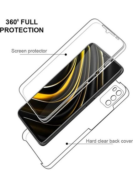 Xiaomi Poco M3 Uyumlu Kılıf Ön Arka 360 Koruma Arka Sert Mika Ön Silikon Şeffaf