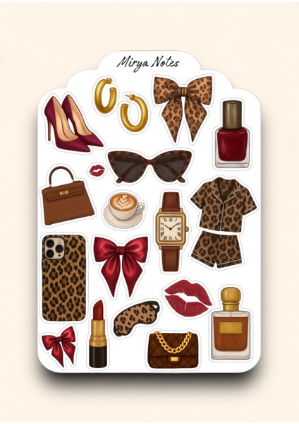 Leopar Temalı Sticker - Etiket - Çıkartma Bullet Journal, Ajanda, Planner, Günlük Için Uygun Set