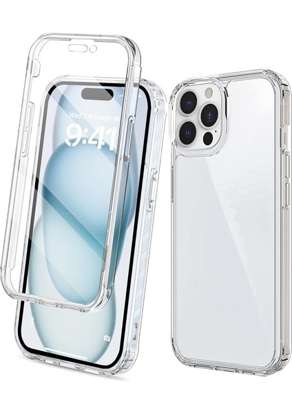 iPhone 14 Pro Max Uyumlu Kılıf Ön Arka 360 Koruma Arka Sert Mika Ön Silikon Şeffaf