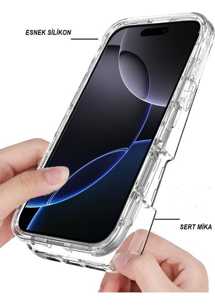 iPhone 14 Pro Max Uyumlu Kılıf Ön Arka 360 Koruma Arka Sert Mika Ön Silikon Şeffaf