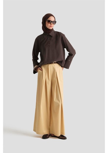 Polo Yaka Tensel Bluz 25Y3736 Kahverengi
