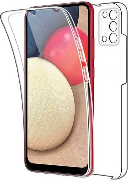 Samsung Galaxy A03S Uyumlu Kılıf Ön Arka 360 Koruma Arka Sert Mika Ön Silikon Şeffaf