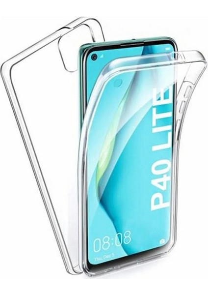 Huawei P40 Lite Uyumlu Kılıf Ön Arka 360 Koruma Arka Sert Mika Ön Silikon Şeffaf