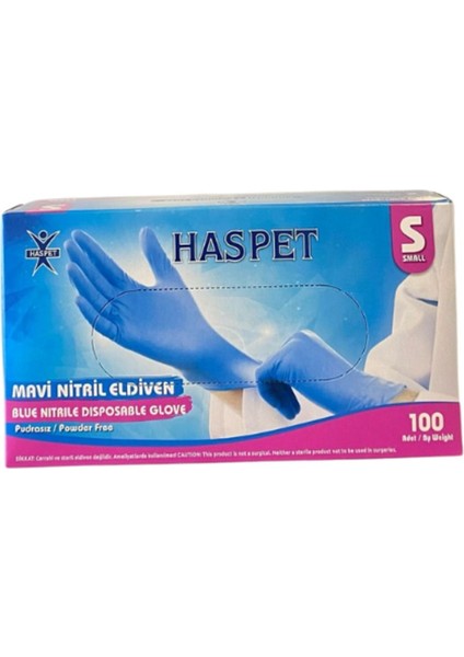 Haspet Mavi Nitril Pudrasız Muayene Eldiveni S Beden 100 Adet