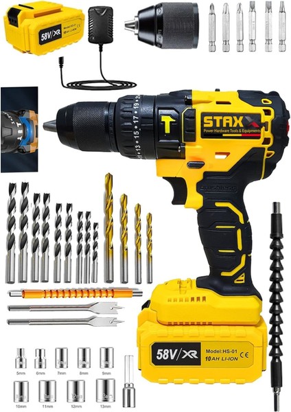 Alman 5800VL 10AH 13 mm Çelik Mandren 25+3 Darbeli Çift Akülü Vidalama Çelik Şanzuman Şarjlı Matkap fiyatları