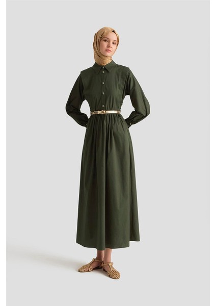 Omuz Allerli Pamuk Elbise 25Y9002 Haki