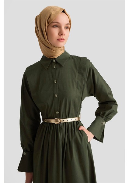 Omuz Allerli Pamuk Elbise 25Y9002 Haki modelleri