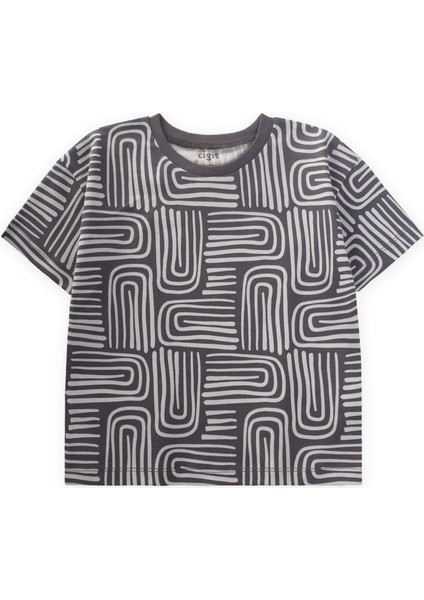 Boho Desenli T-Shırt 2-10 Yaş Antrasit