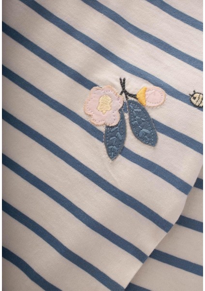 Aplike Nakışlı Kot Pantolonlu Mevsimlik Takım 1-6 Yaş Indigo Çizgili