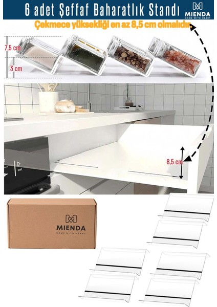 6 Parça Pleksi-Şeffaf Baharatlık Standı Çekmece Içi Düzenleyici Organizer-Mhydkplx6 fırsatları