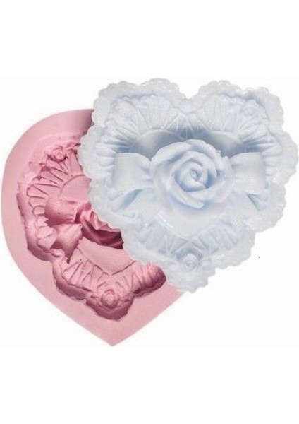 6cm Gül Ve Kurdele Kabartmalı Kalp Silikon Kalıp K-391 fiyatları