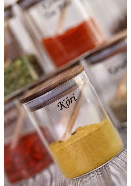 Akasya Silikonlu Kapaklı Borosilikat Cam Baharatlık - 250 ml Baharat Takımı 18 Parça