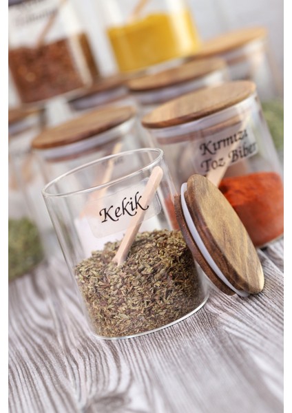 Akasya Silikonlu Kapaklı Borosilikat Cam Baharatlık - 250 ml Baharat Takımı 18 Parça