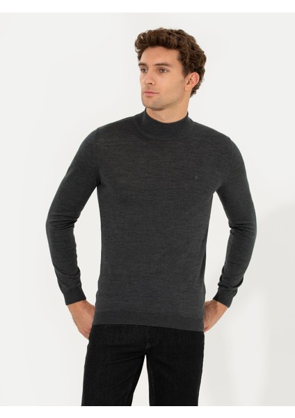 Erkek Antrasit Melanj Slim Fit Yarım Balıkçı Basic Triko Kazak 50211256-VR081