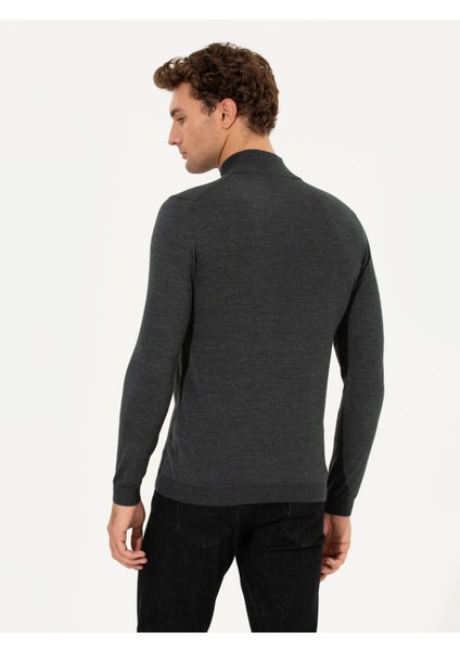 Erkek Antrasit Melanj Slim Fit Yarım Balıkçı Basic Triko Kazak 50211256-VR081