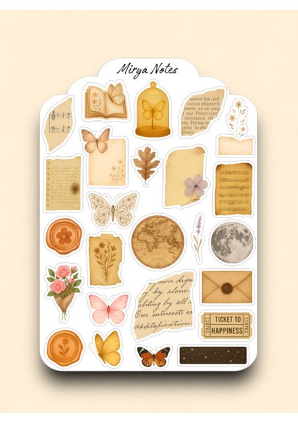 Vintage Temalı Sticker - Etiket - Çıkartma Bullet Journal, Ajanda, Planner, Günlük Için Uygun Set