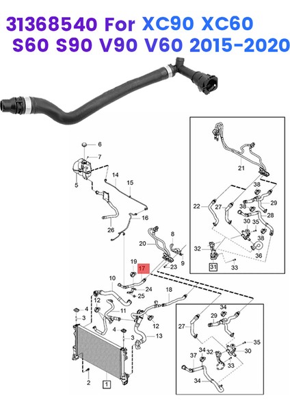 Araba Radyatör Hortum Hattı 31368540 Volvo XC90 XC60 S60 S90 V90 V60 2015-2020 Soğutma Suyu Havalandırma Hortumu (Yurt Dışından) fiyatları