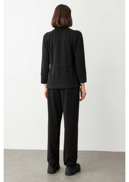 Beli Bağcıklı Dik Yaka Ceket Siyah 54382 modelleri