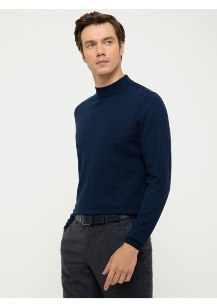 Erkek Lacivert Slim Fit Çeyrek Balıkçı Yaka Basic Triko Kazak 50211332-VR033