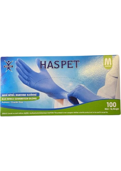 Haspet Mavi Nitril Pudrasız Muayene Eldiveni M Beden 100 Adet