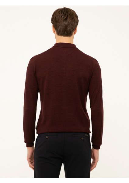 Erkek Bordo Slim Fit Polo Yaka Basic Triko Kazak 50211330-VR014
