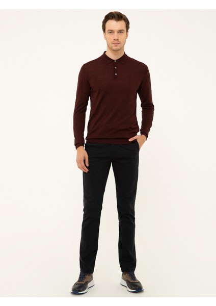 Erkek Bordo Slim Fit Polo Yaka Basic Triko Kazak 50211330-VR014