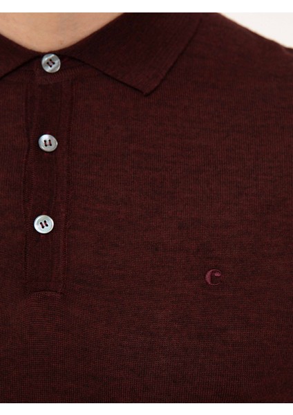 Erkek Bordo Slim Fit Polo Yaka Basic Triko Kazak 50211330-VR014