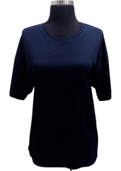 Lacivert Yuvarlak Yaka Kısa Kollu Pamuklu Oversize T-Shirt fiyatları