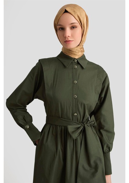 Omuz Allerli Pamuk Elbise 25Y9002 Haki fırsatları