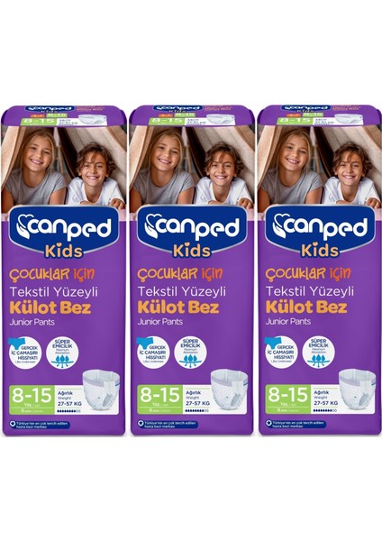 Kids Çoçuklar Için Külot Bez Tekstil Yüzeyli Yaş:8-15 (27-57KG) 24 Adet (3pk*8)